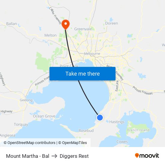 Mount Martha - Bal to Diggers Rest map