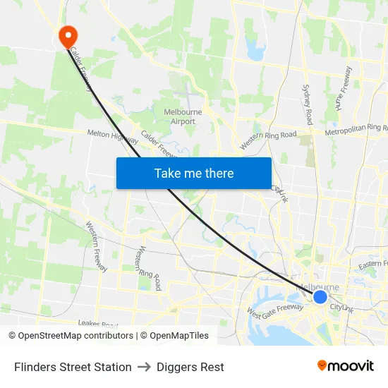 Flinders Street Station to Diggers Rest map