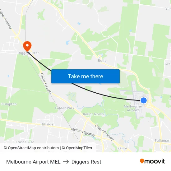 Melbourne Airport MEL to Diggers Rest map