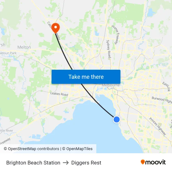 Brighton Beach Station to Diggers Rest map