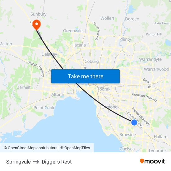 Springvale to Diggers Rest map