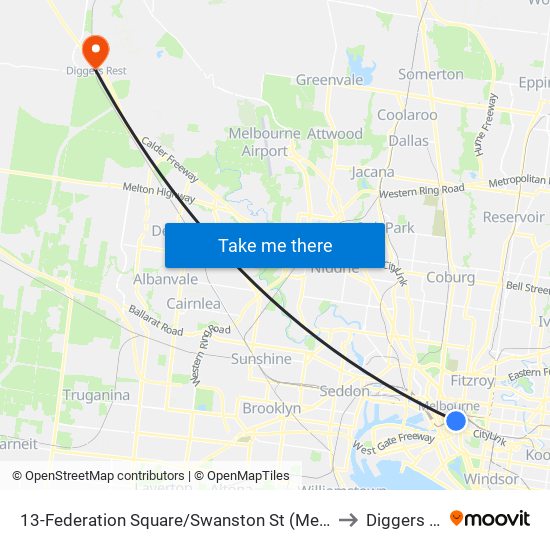 13-Federation Square/Swanston St (Melbourne City) to Diggers Rest map