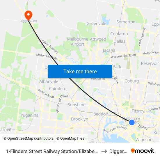 1-Flinders Street Railway Station/Elizabeth St (Melbourne City) to Diggers Rest map