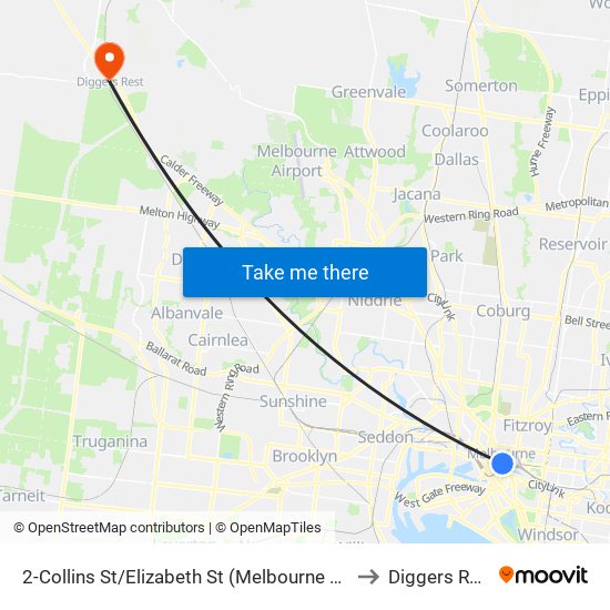 2-Collins St/Elizabeth St (Melbourne City) to Diggers Rest map