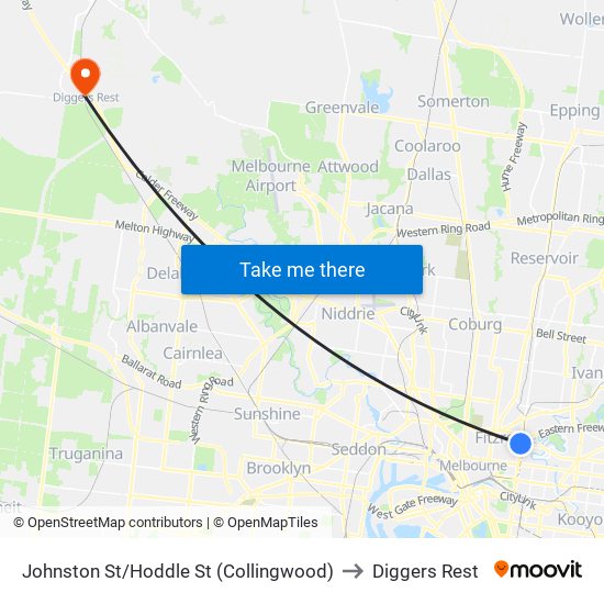 Johnston St/Hoddle St (Collingwood) to Diggers Rest map