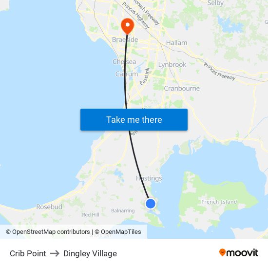 Crib Point to Dingley Village map