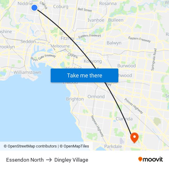 Essendon North to Dingley Village map