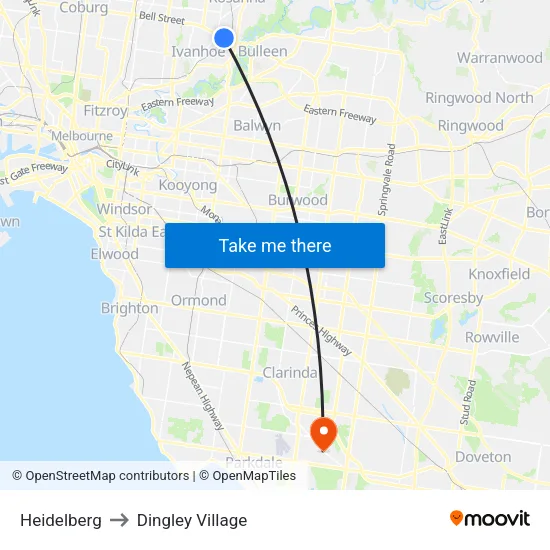 Heidelberg to Dingley Village map