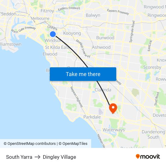 South Yarra to Dingley Village map