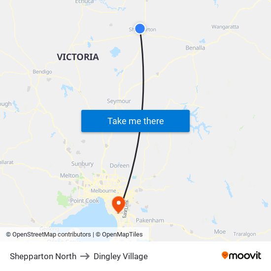 Shepparton North to Dingley Village map