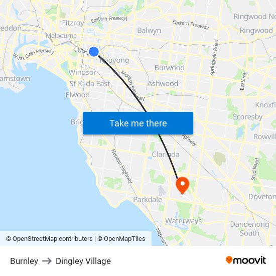 Burnley to Dingley Village map