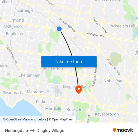 Huntingdale to Dingley Village map