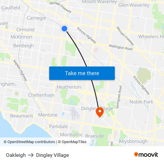 Oakleigh to Dingley Village map