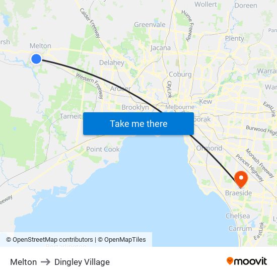 Melton to Dingley Village map