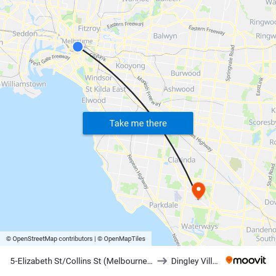 5-Elizabeth St/Collins St (Melbourne City) to Dingley Village map