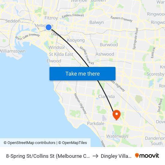 8-Spring St/Collins St (Melbourne City) to Dingley Village map