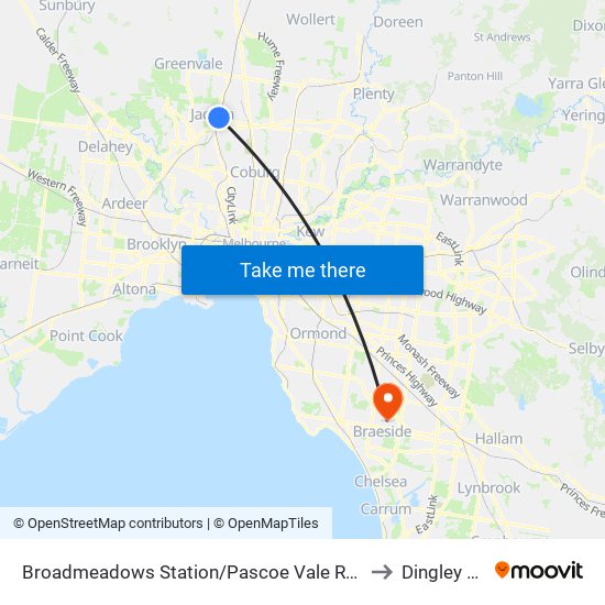 Broadmeadows Station/Pascoe Vale Rd (Broadmeadows) to Dingley Village map