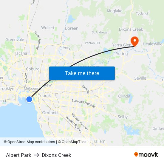 Albert Park to Dixons Creek map