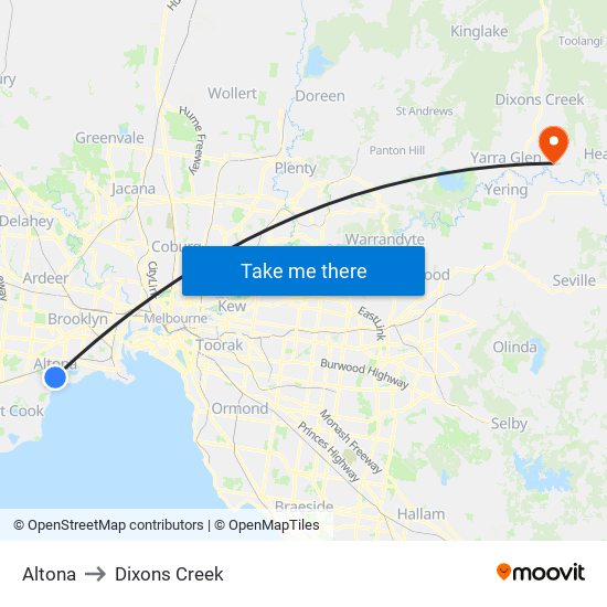 Altona to Dixons Creek map