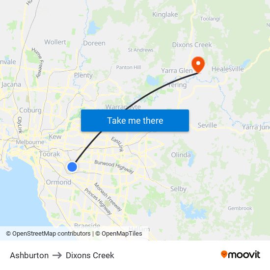 Ashburton to Dixons Creek map