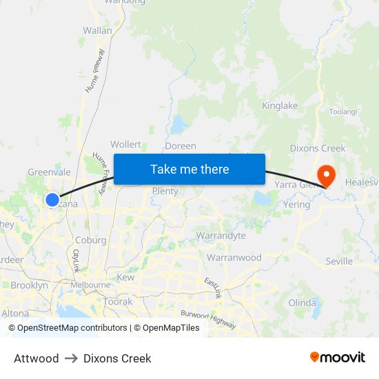 Attwood to Dixons Creek map