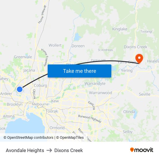 Avondale Heights to Dixons Creek map