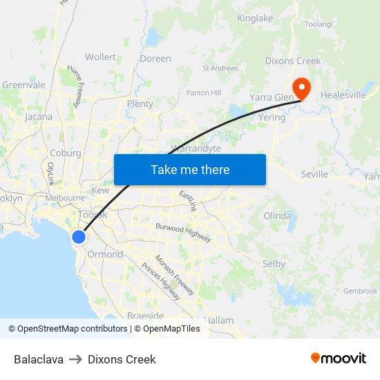 Balaclava to Dixons Creek map