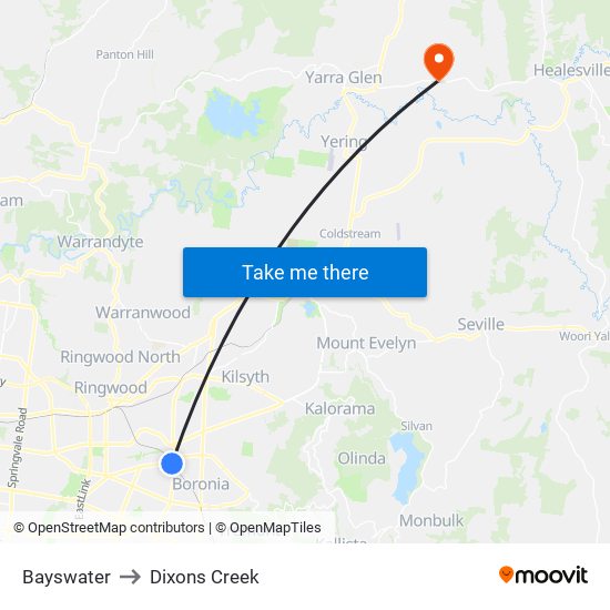 Bayswater to Dixons Creek map