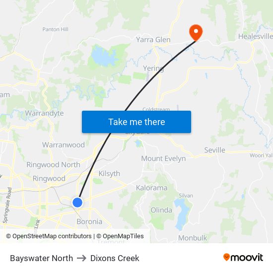 Bayswater North to Dixons Creek map