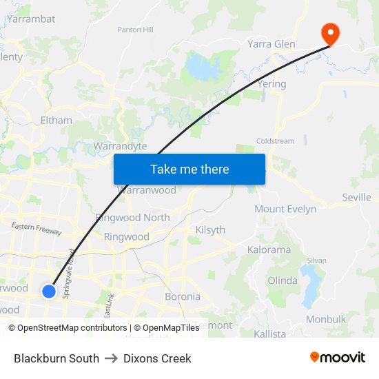 Blackburn South to Dixons Creek map