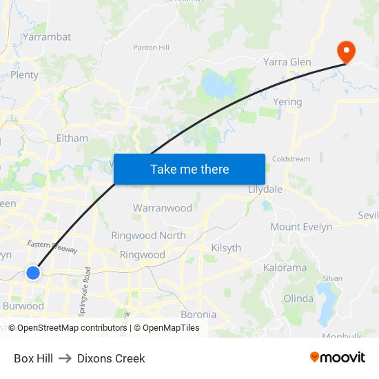 Box Hill to Dixons Creek map