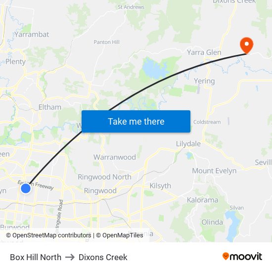 Box Hill North to Dixons Creek map