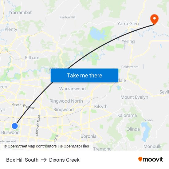 Box Hill South to Dixons Creek map