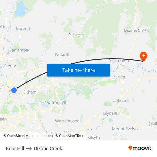 Briar Hill to Dixons Creek map