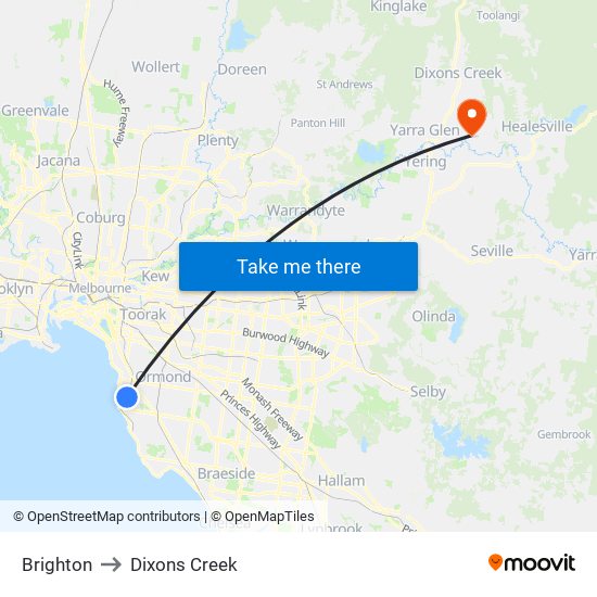 Brighton to Dixons Creek map