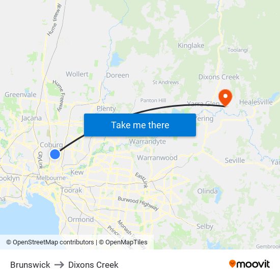 Brunswick to Dixons Creek map