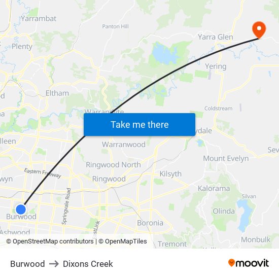 Burwood to Dixons Creek map