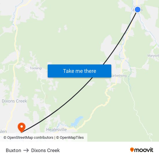 Buxton to Dixons Creek map