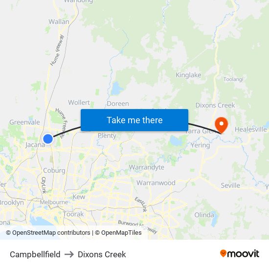 Campbellfield to Dixons Creek map