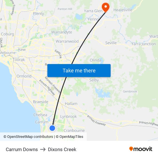 Carrum Downs to Dixons Creek map