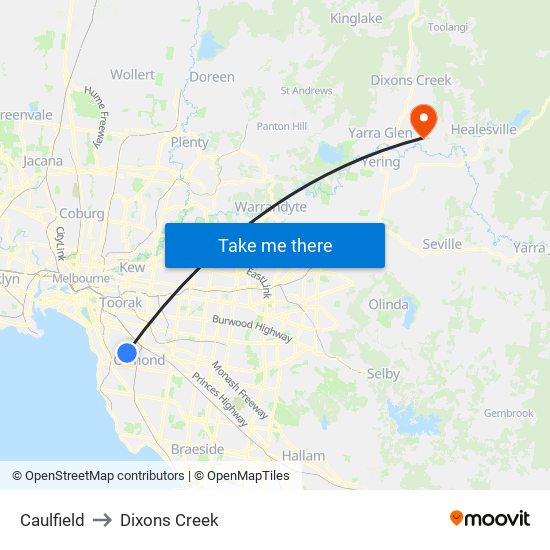 Caulfield to Dixons Creek map