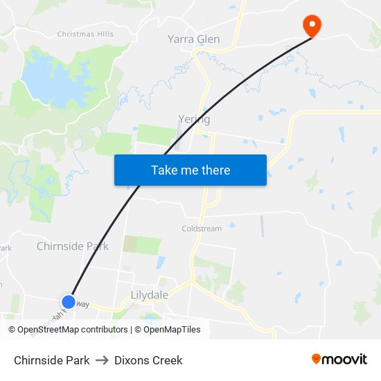 Chirnside Park to Dixons Creek map