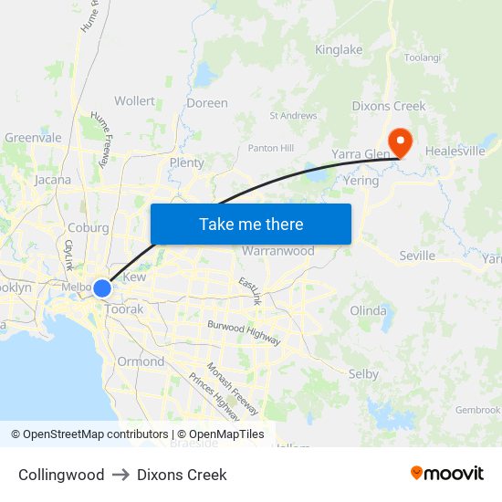 Collingwood to Dixons Creek map