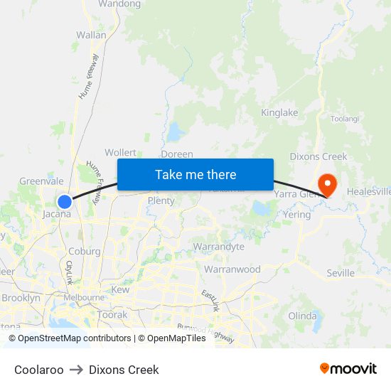 Coolaroo to Dixons Creek map