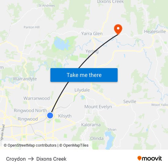 Croydon to Dixons Creek map