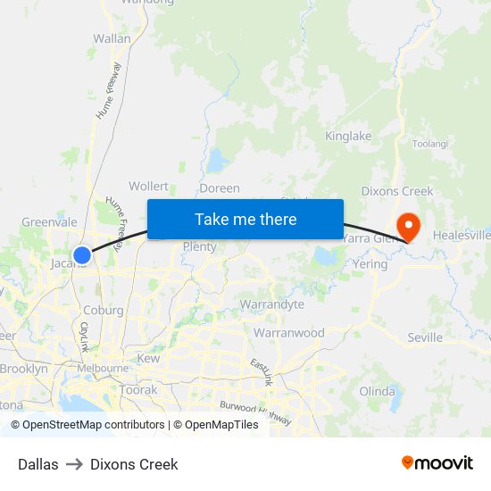 Dallas to Dixons Creek map