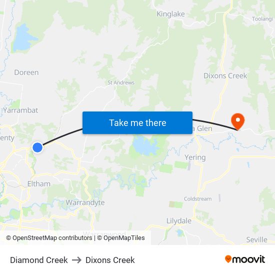 Diamond Creek to Dixons Creek map