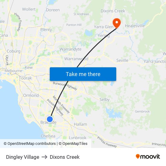 Dingley Village to Dixons Creek map