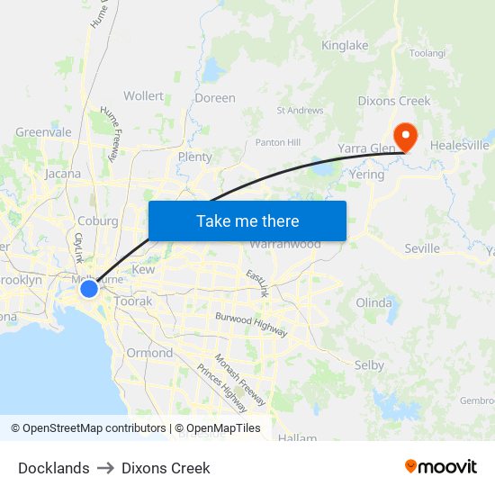 Docklands to Dixons Creek map