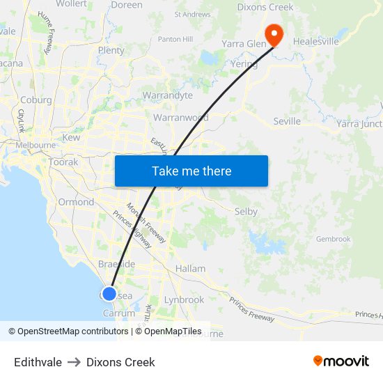 Edithvale to Dixons Creek map